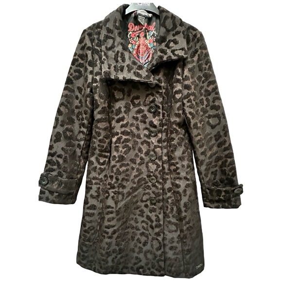 Desigual Animal Print Winter Jacket Coat size 42 in black - Picture 6 of 15